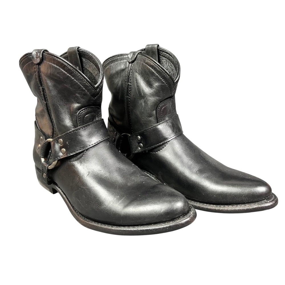 Frye Wyatt Harness 8R Black Leather Short Biker Boots Womens 7.5 B
